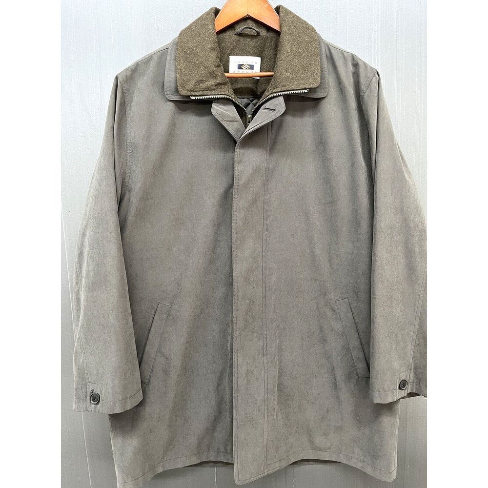 Joseph Abboud Trench Coat Men 46 Brown Removable Liner Wool Trim 5 Pocket Jacket